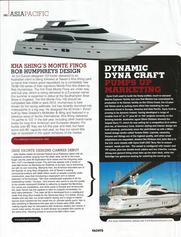 A sleek and modern yacht with a streamlined design is showcased in a magazine article. aboard SHOW ME THE MONEY Yacht for Sale