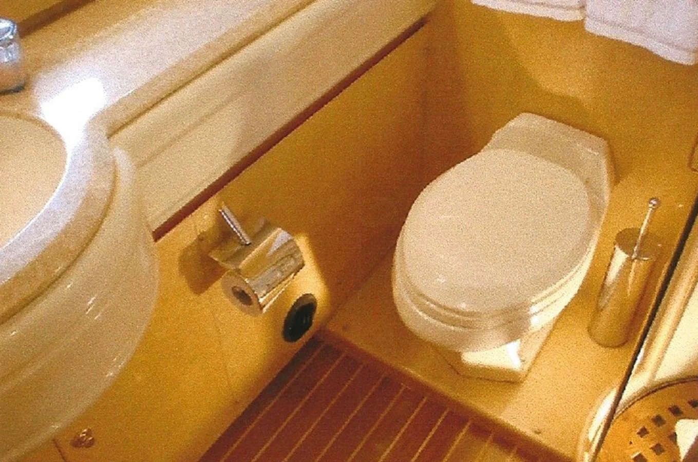 A well-appointed yacht bathroom with a clean and functional design. aboard SHOW ME THE MONEY Yacht for Sale