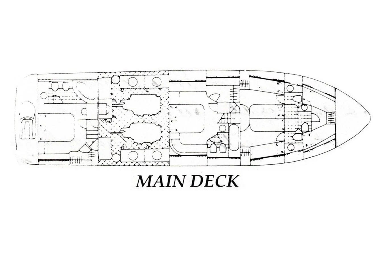 A detailed floor plan of the yacht's main deck layout. aboard SHOW ME THE MONEY Yacht for Sale