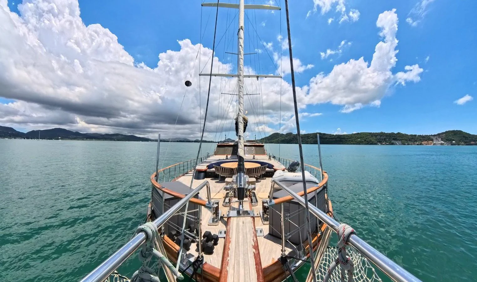 The foredeck of this yacht offers a spacious and inviting area for relaxation and enjoyment on the water. aboard ODISEA Yacht for Sale