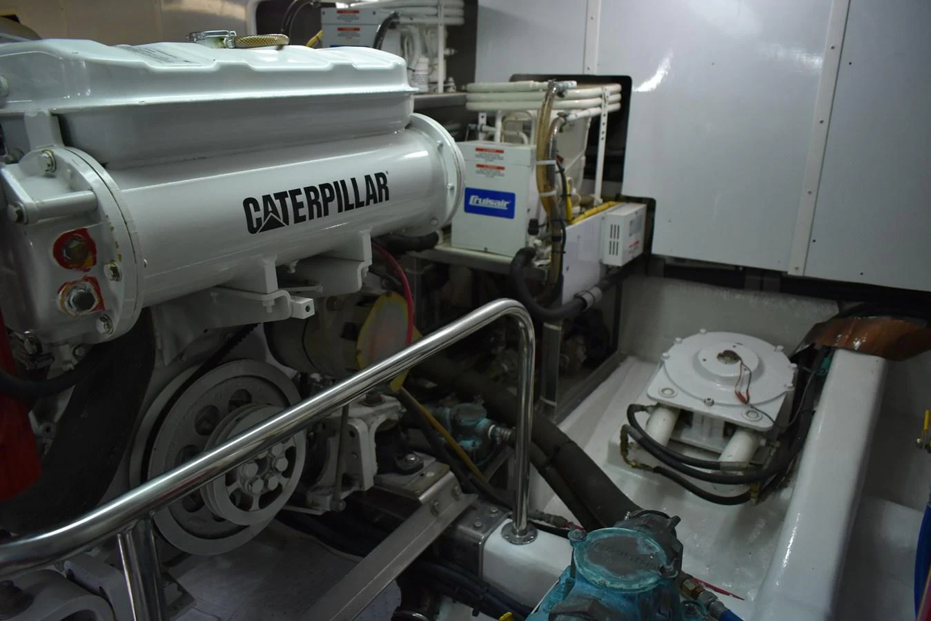 The engine room showcases powerful machinery and well-organized components. aboard 64 OCEAN ALEXANDER Yacht for Sale