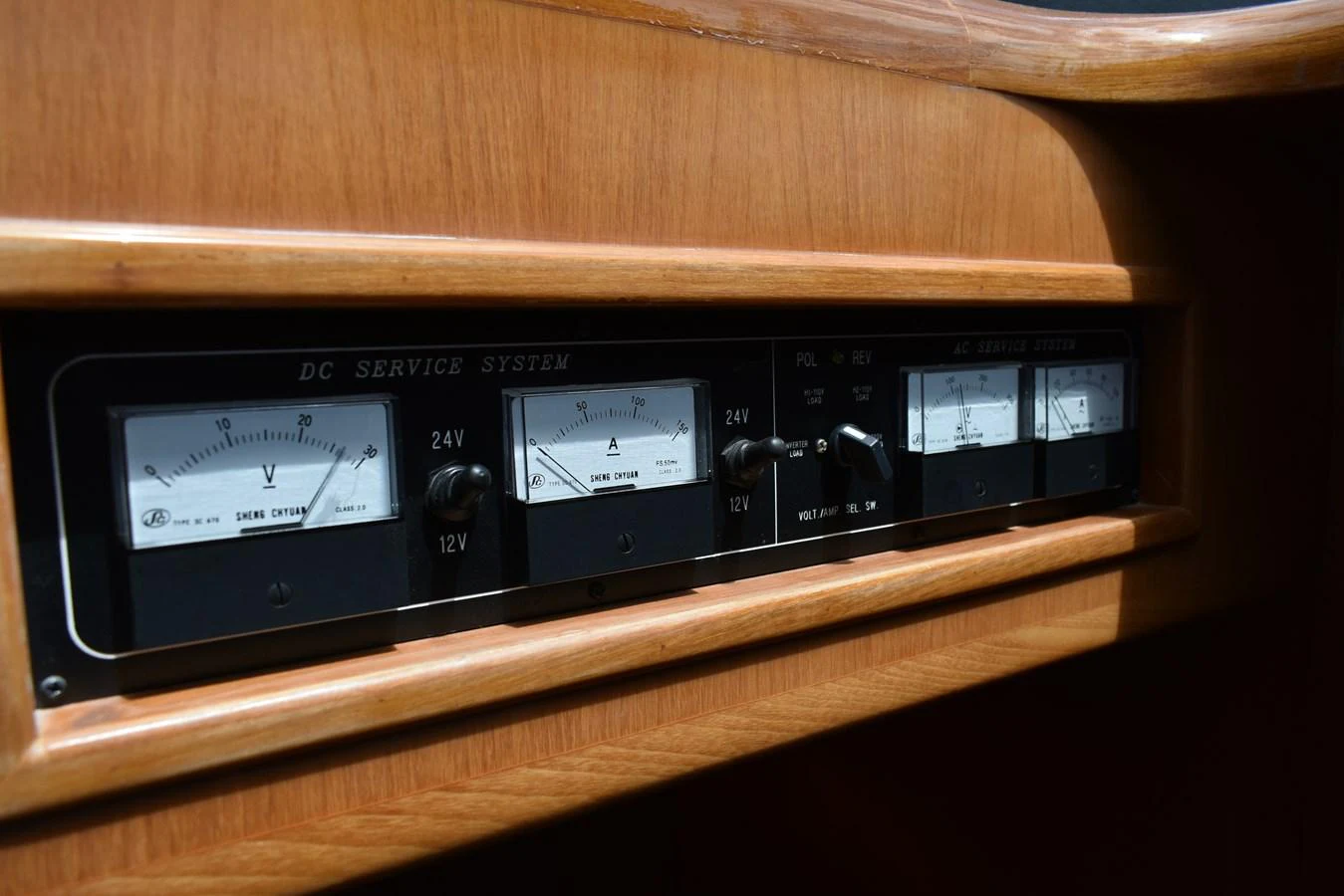The image showcases the yacht's electrical service system panel with various gauges and switches. aboard 64 OCEAN ALEXANDER Yacht for Sale