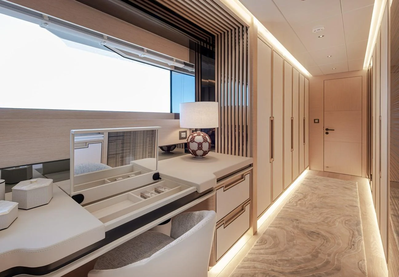 A luxurious vanity area with elegant lighting and modern design elements. aboard NUMARINE 37XP#22 Yacht for Sale