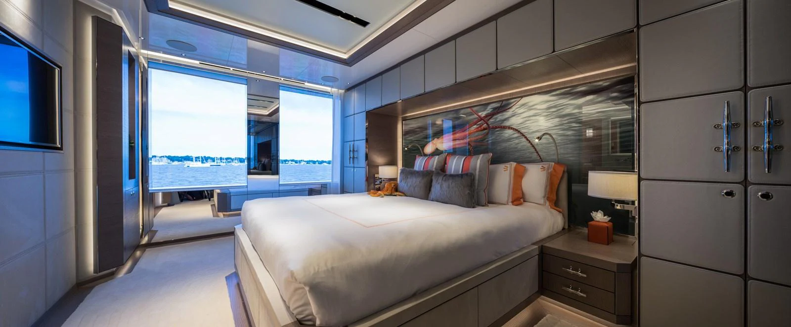 The master stateroom offers a luxurious and spacious retreat with stunning views of the water. aboard SCOUT Yacht for Sale