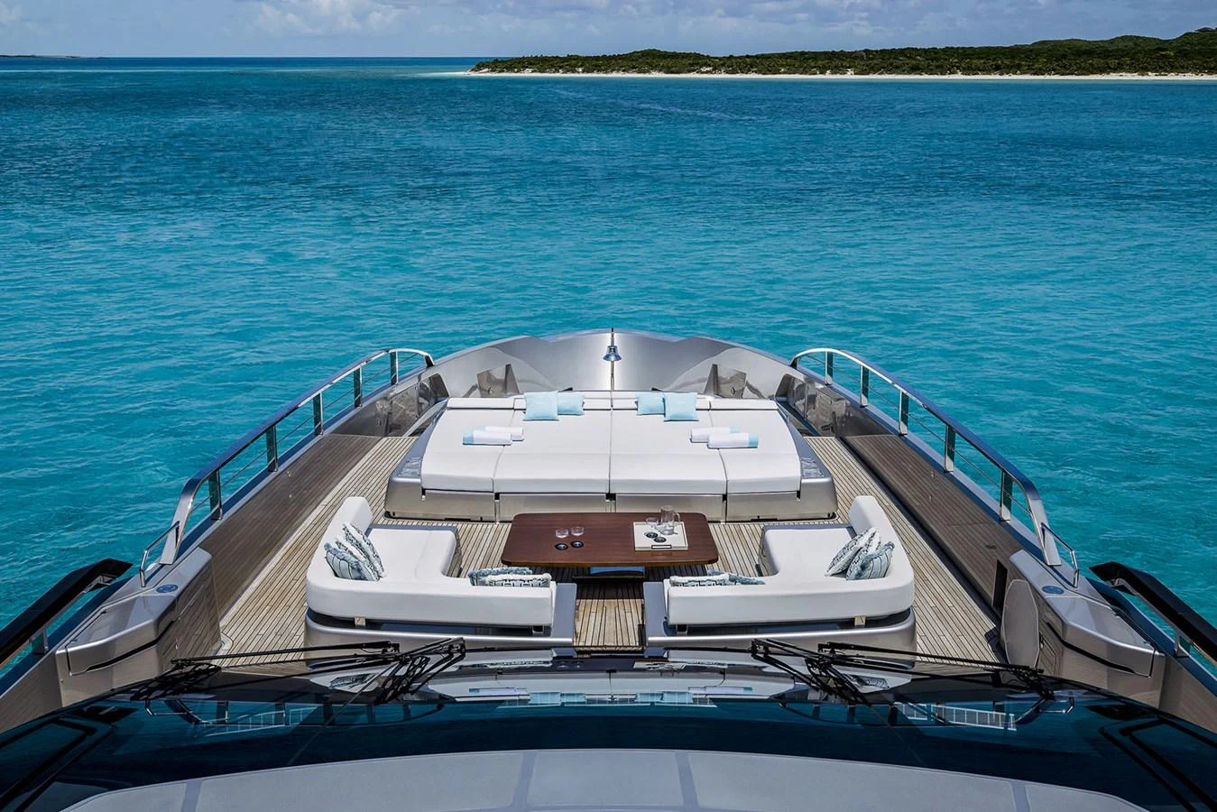 The sundeck offers luxurious lounging with stunning ocean views. aboard RIVA 130/02 Yacht for Sale