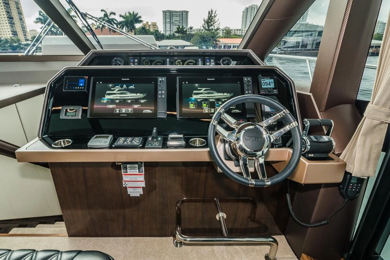 The helm station features state-of-the-art navigation equipment and luxurious finishes. aboard GALEON Yacht for Sale