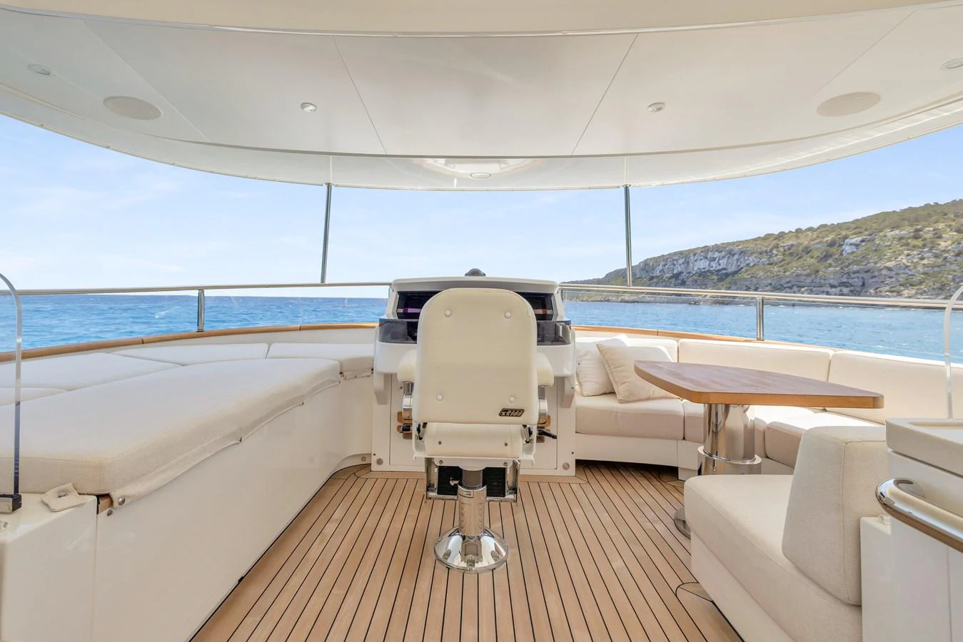 The flybridge offers a spacious and comfortable seating area with stunning views of the surrounding waters. aboard VANADIS Yacht for Sale