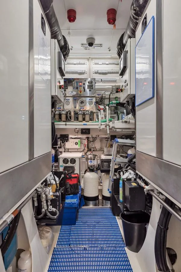 The image showcases the well-organized and meticulously maintained engine room of the yacht. aboard VANADIS Yacht for Sale