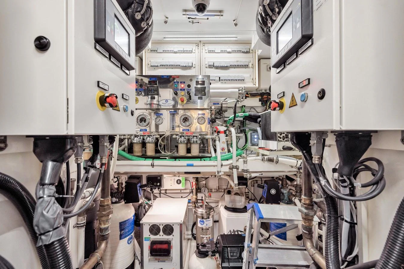 The engine room is equipped with advanced machinery and control panels for optimal yacht performance. aboard VANADIS Yacht for Sale