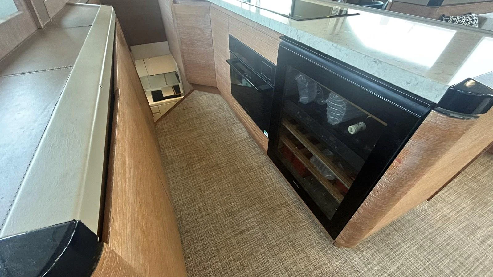 The galley features modern appliances and ample counter space. aboard AURORA Yacht for Sale