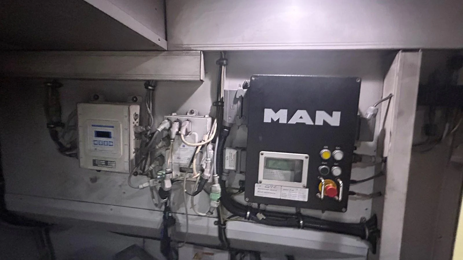 The image showcases the technical components within the yacht's engine room. aboard AURORA Yacht for Sale