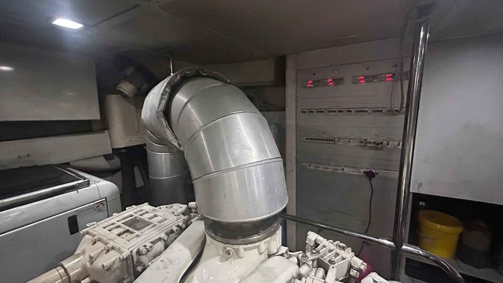 The image showcases the yacht's engine room with visible machinery and ventilation systems. aboard AURORA Yacht for Sale