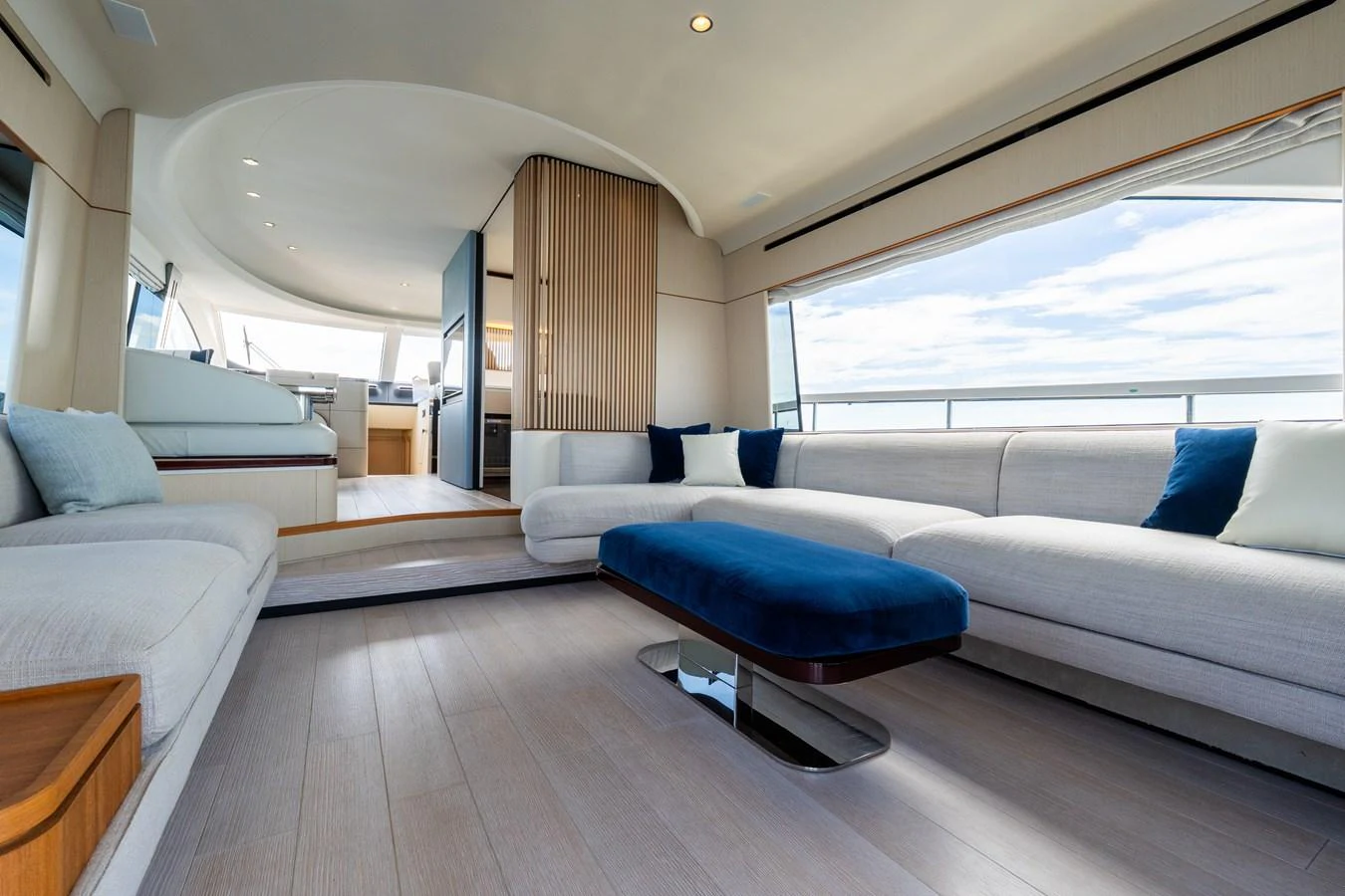 The salon features a spacious and modern design with ample natural light and comfortable seating. aboard GONE PHISHING Yacht for Sale