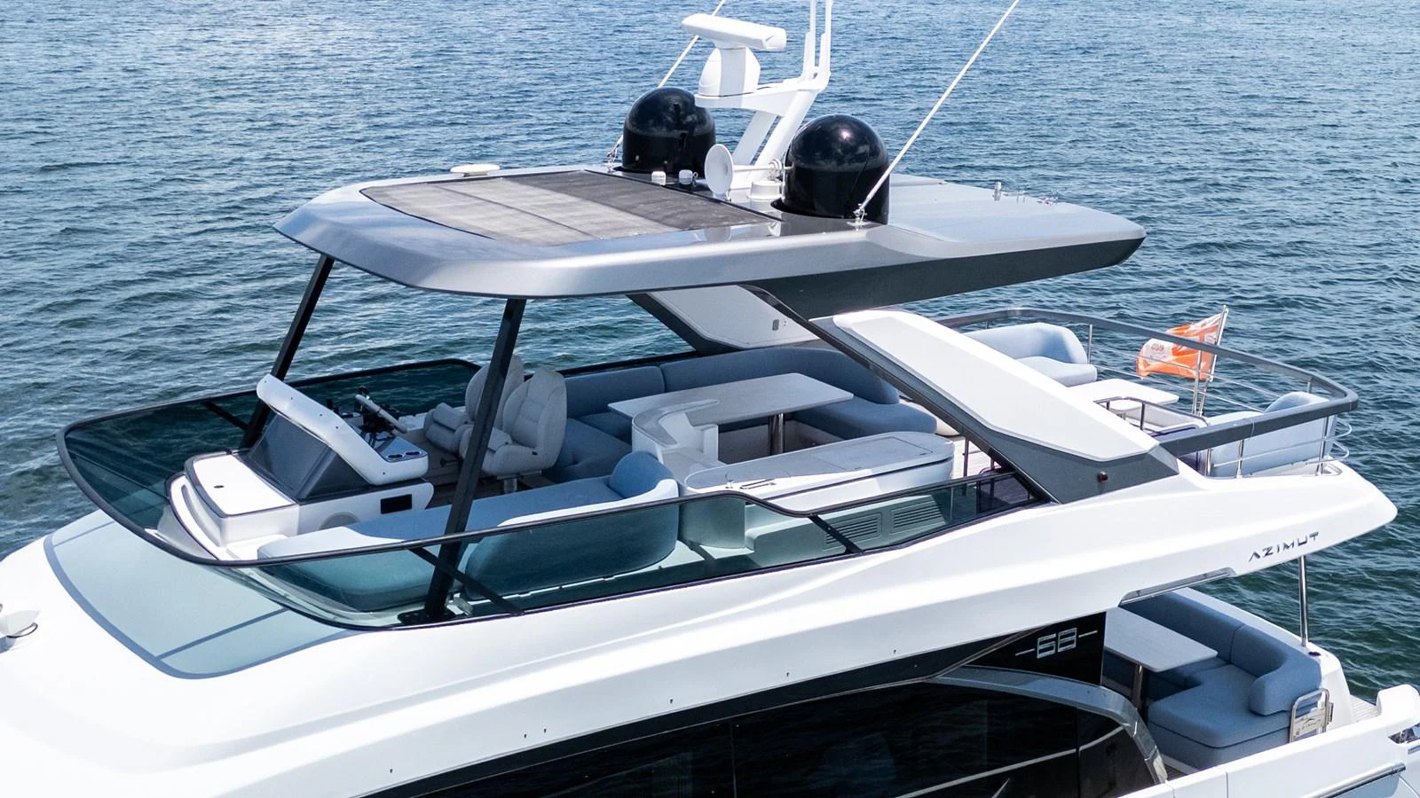 The yacht's flybridge offers a luxurious and spacious area for relaxation and entertainment. aboard GONE PHISHING Yacht for Sale