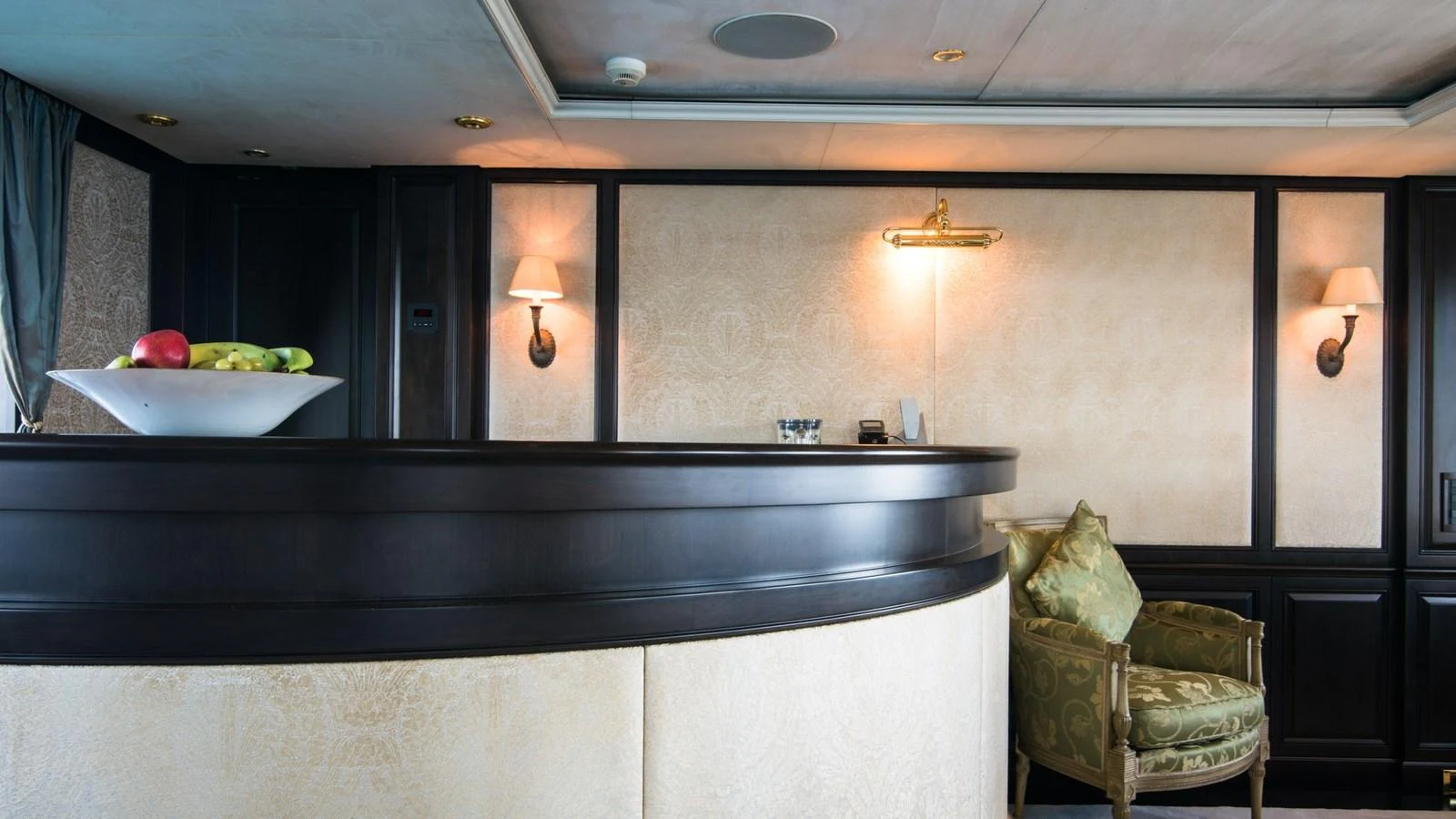 The yacht's interior features a sophisticated bar area with elegant lighting and comfortable seating. aboard LA STELLA DEI MARI Yacht for Sale