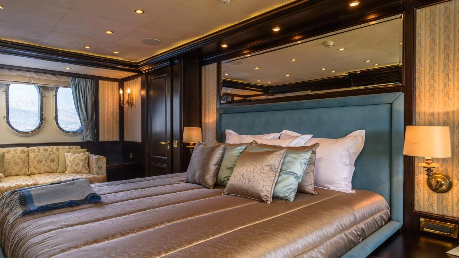 The master stateroom features a luxurious bed with elegant bedding and tasteful decor. aboard LA STELLA DEI MARI Yacht for Sale