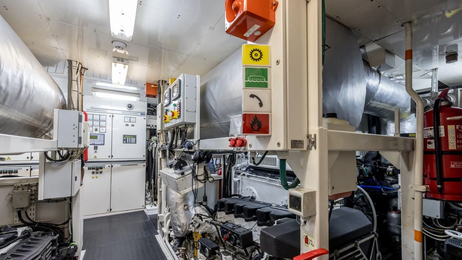 The engine room is equipped with advanced machinery and safety features, ensuring optimal performance and reliability. aboard LA STELLA DEI MARI Yacht for Sale