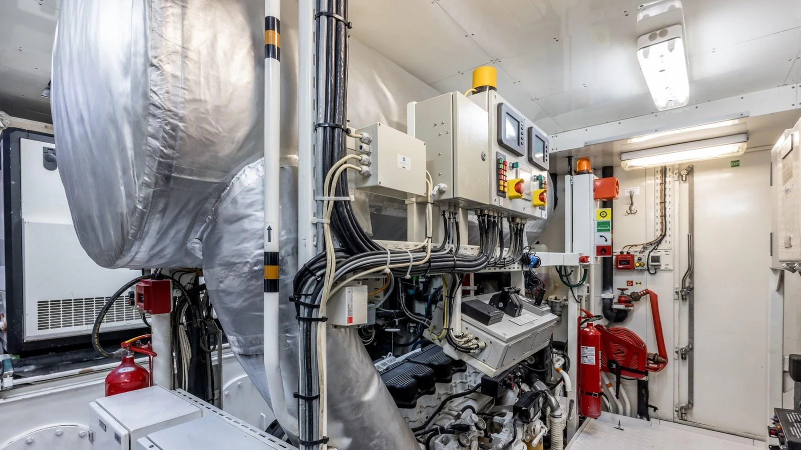 The engine room showcases the yacht's advanced mechanical systems and equipment. aboard LA STELLA DEI MARI Yacht for Sale
