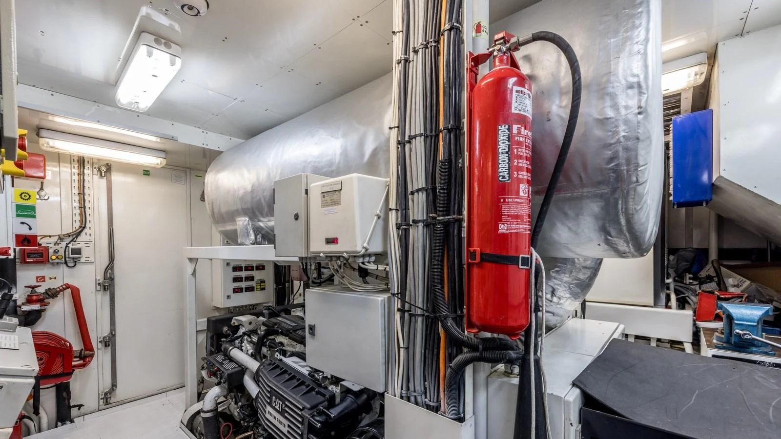 The engine room is equipped with advanced machinery and safety equipment. aboard LA STELLA DEI MARI Yacht for Sale