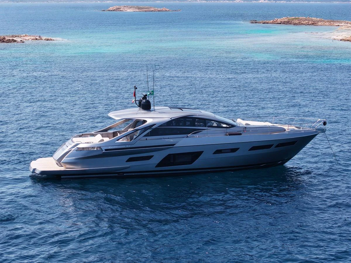 A sleek and modern yacht glides gracefully on clear blue waters, showcasing its elegant design. aboard VENTUS 1 Yacht for Sale
