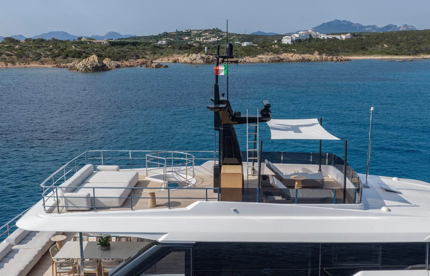 The yacht's flybridge offers expansive views and luxurious lounging areas, perfect for relaxation and entertainment. aboard CLAIRE DE LUNE Yacht for Sale