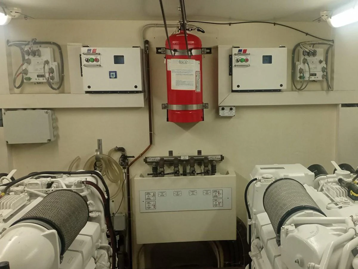 The engine room is equipped with advanced machinery and safety systems. aboard LA LUNA Yacht for Sale