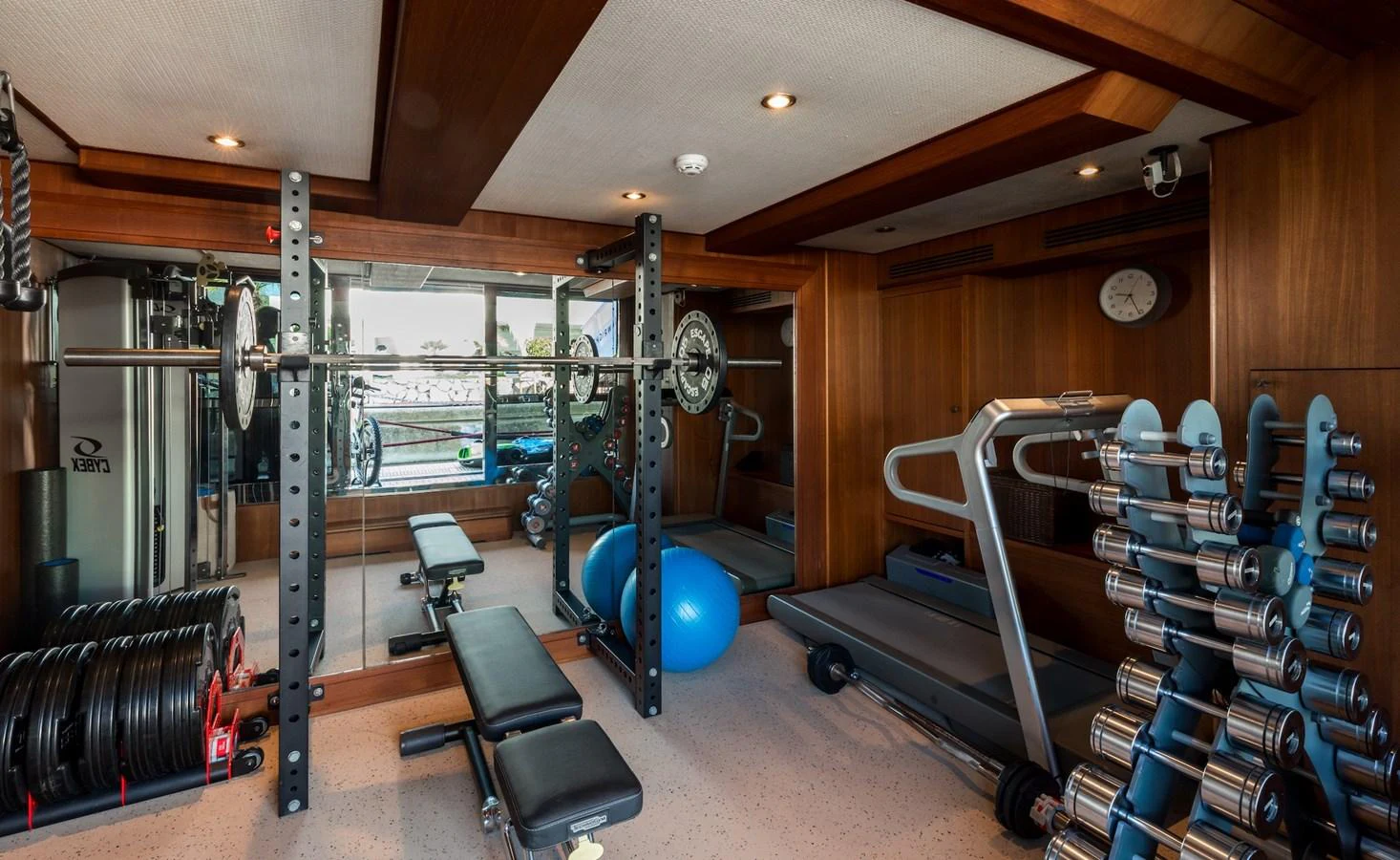 The yacht features a well-equipped gym with modern fitness equipment and ample space for workouts. aboard LADY TRUDY Yacht for Sale