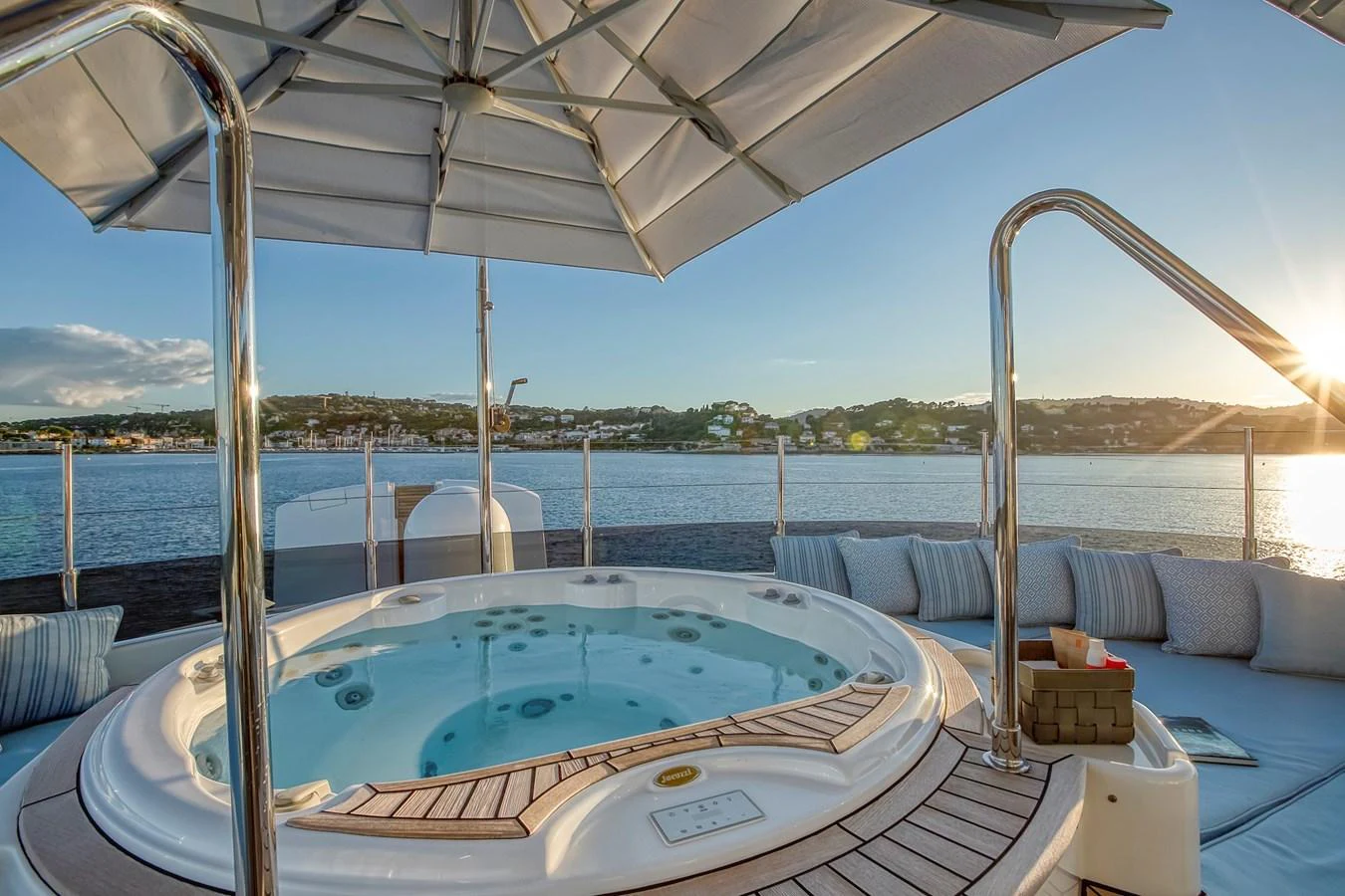 A luxurious jacuzzi on the deck offers stunning views of the water and surrounding landscape. aboard LADY TRUDY Yacht for Sale