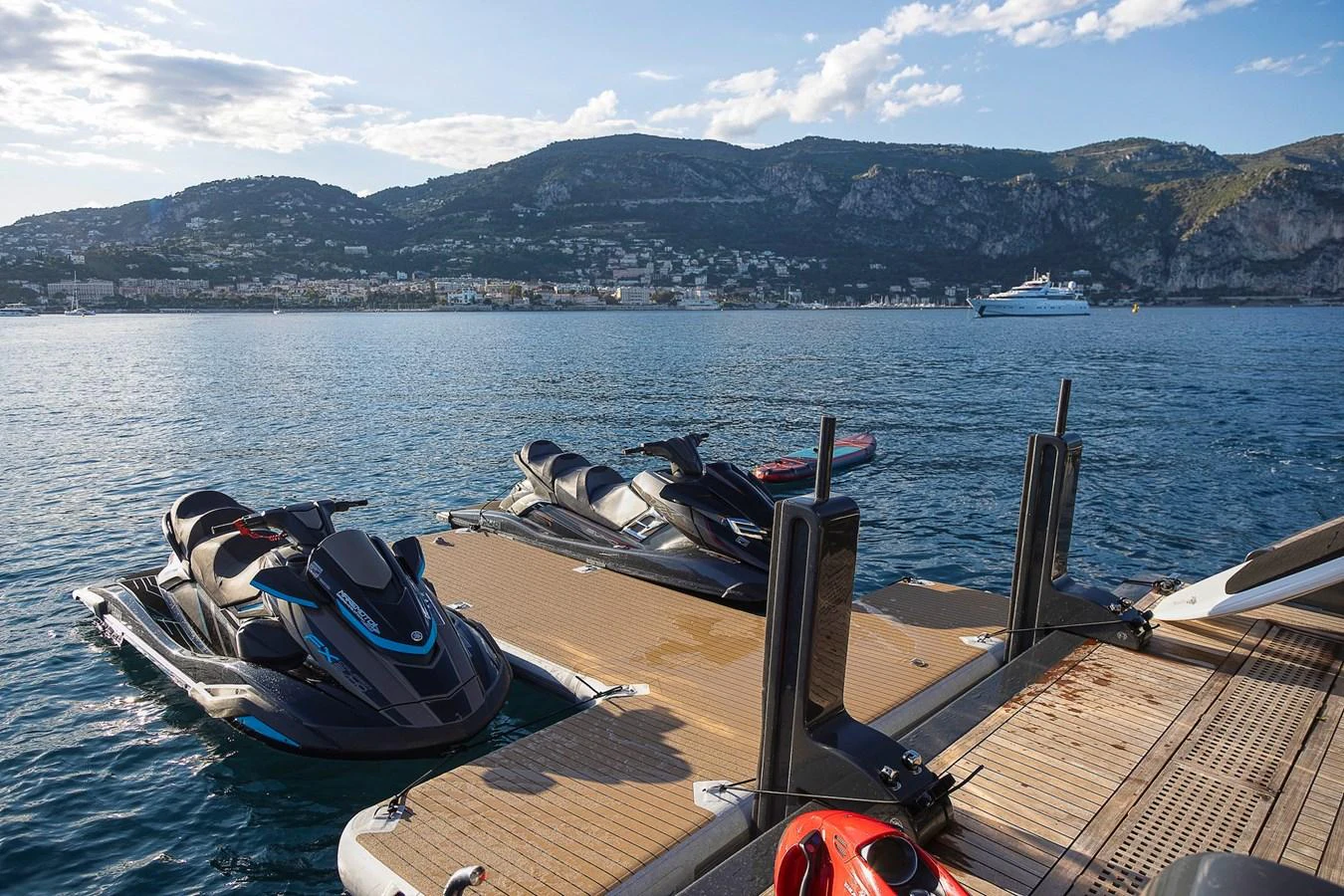 The yacht's water toys, including jet skis, are ready for adventure on the serene waters. aboard LADY TRUDY Yacht for Sale