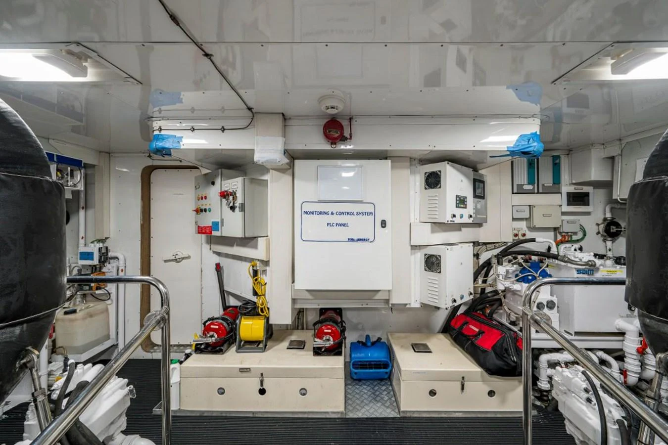The yacht's engine room is equipped with advanced machinery and tools for optimal performance. aboard ALEGHI Yacht for Sale