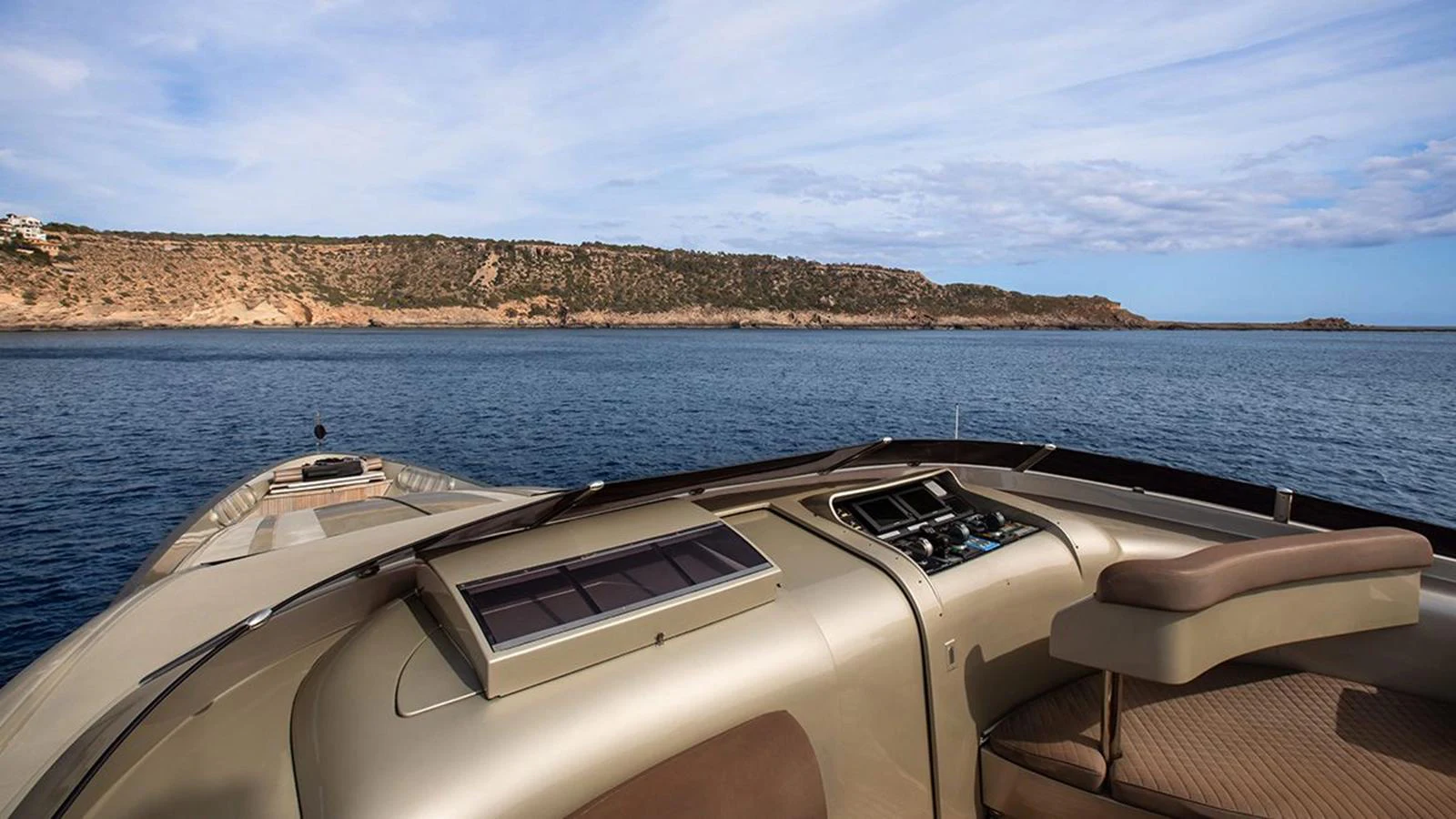 The yacht's foredeck offers a stunning view of the surrounding seascape and coastline. aboard YCM 120 Yacht for Sale