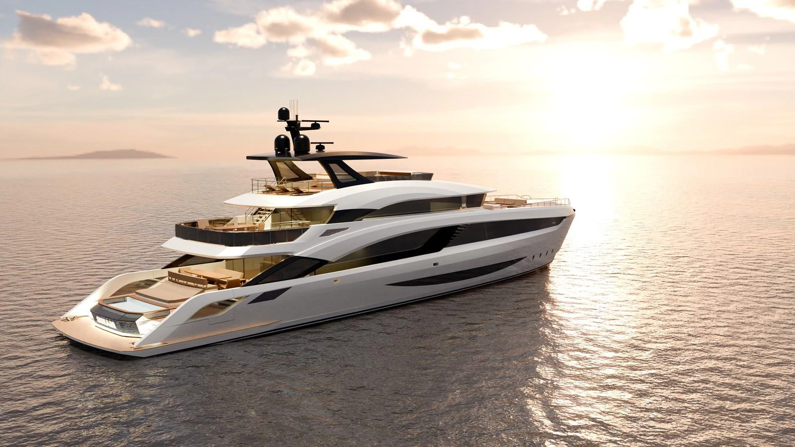 A sleek and modern yacht glides gracefully on calm waters at sunset. aboard SWAN 45M Yacht for Sale