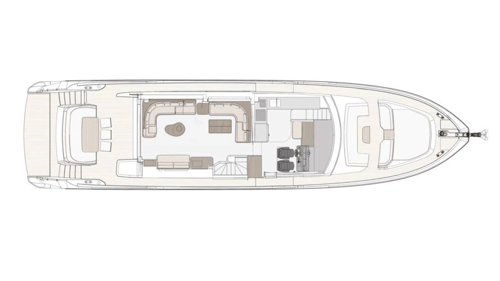 This image showcases the detailed deck plan of a luxury yacht, highlighting its spacious layout and elegant design. aboard MILES Yacht for Sale