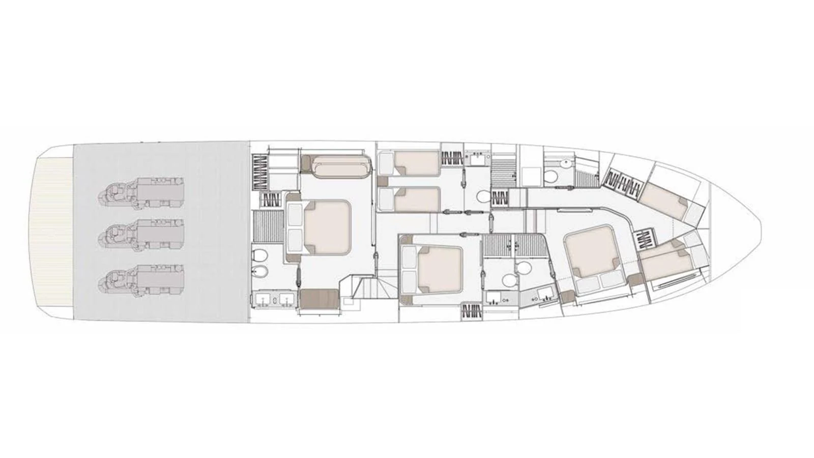 This image showcases the detailed layout plan of the yacht's interior spaces. aboard MILES Yacht for Sale