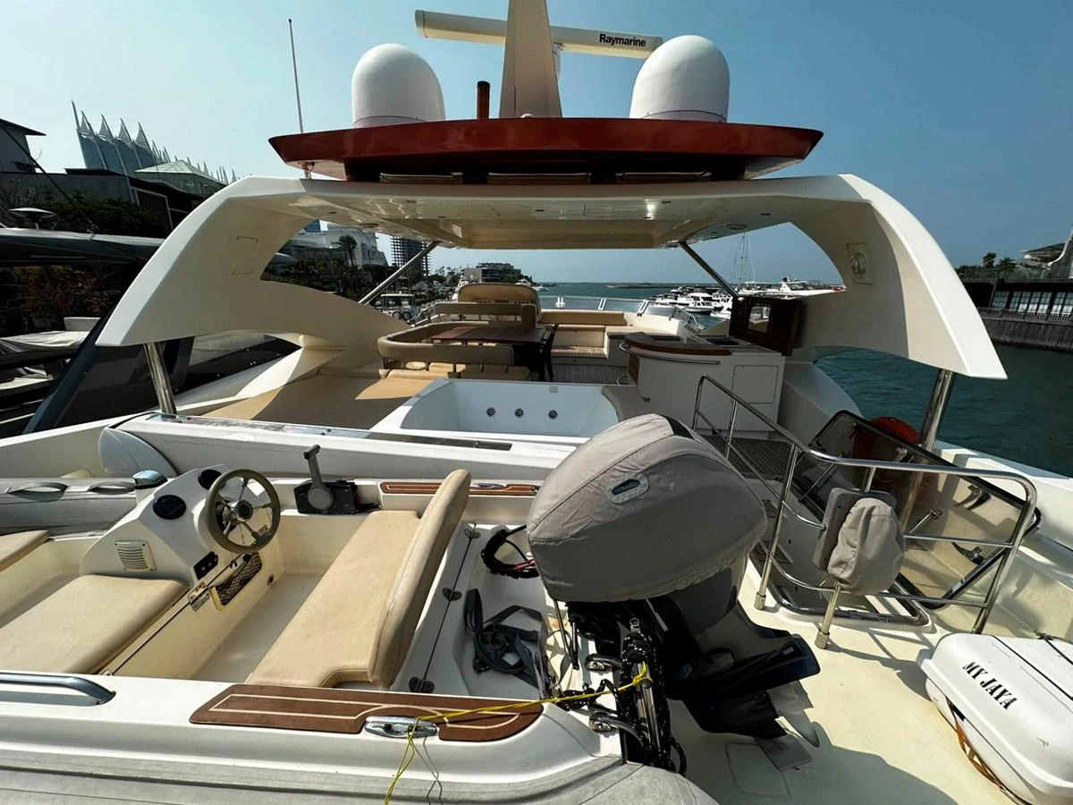 The flybridge offers a spacious and versatile area for relaxation and navigation. aboard GALLEN Yacht for Sale