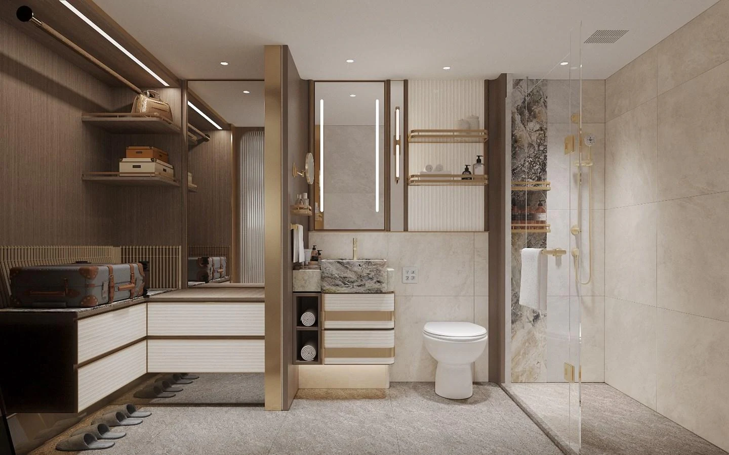 The yacht's bathroom features modern fixtures and elegant design elements. aboard KINGSHIP KS88 Yacht for Sale