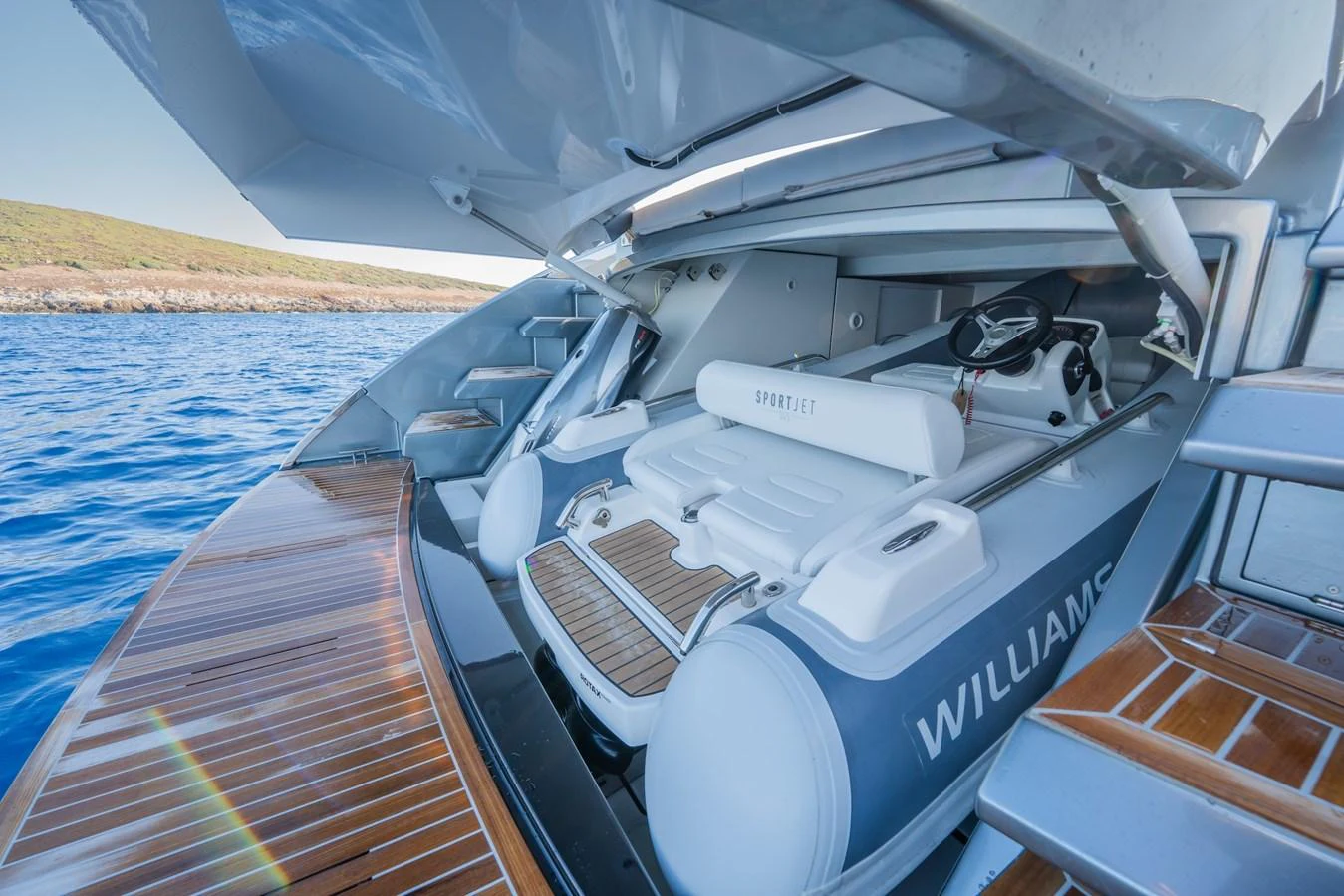 A sleek tender is stored in the yacht's garage, ready for deployment. aboard LUCE I Yacht for Sale