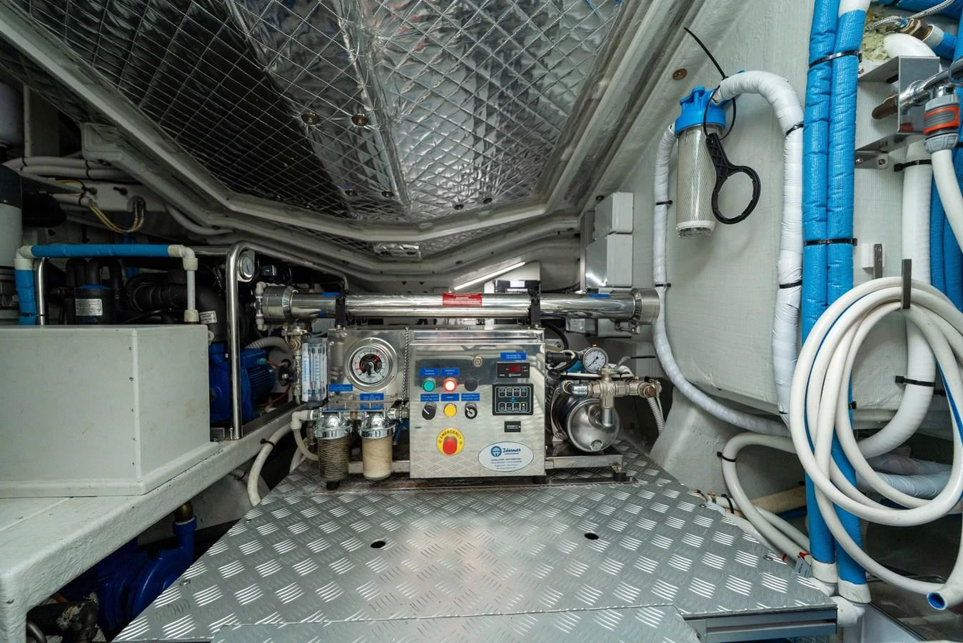 The engine room is equipped with advanced machinery and neatly organized components. aboard LUCE I Yacht for Sale