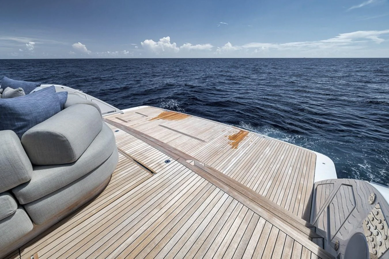 The aft deck offers a spacious and inviting area for relaxation with stunning ocean views. aboard LAUREN MARIE Yacht for Sale