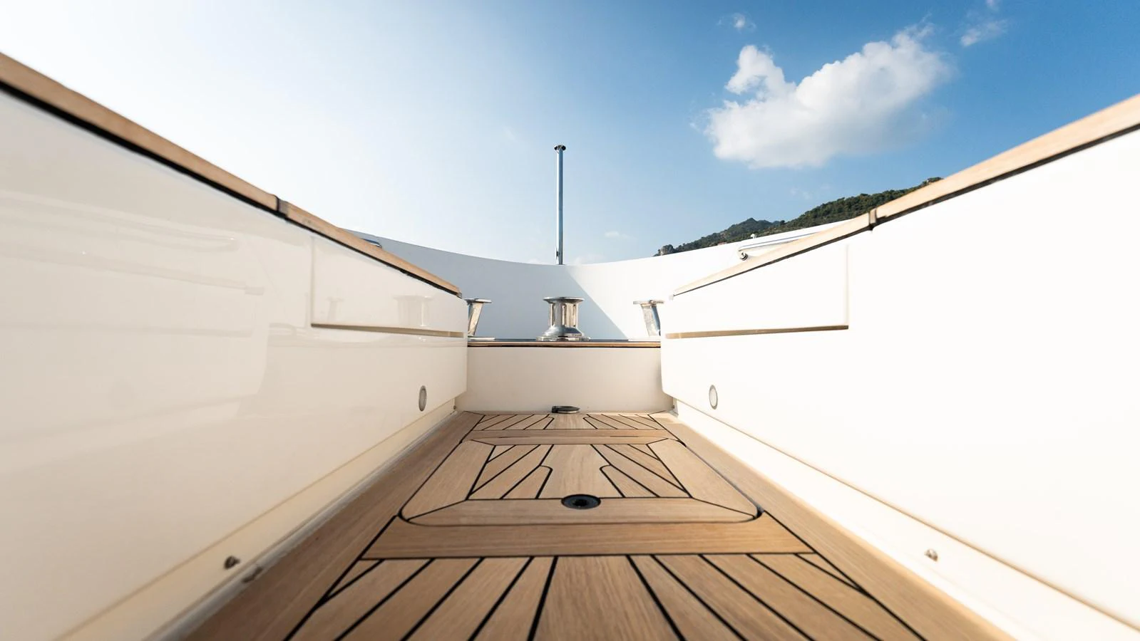 A close-up view of the yacht's deck showcasing its sleek design and quality materials. aboard LA Yacht for Sale