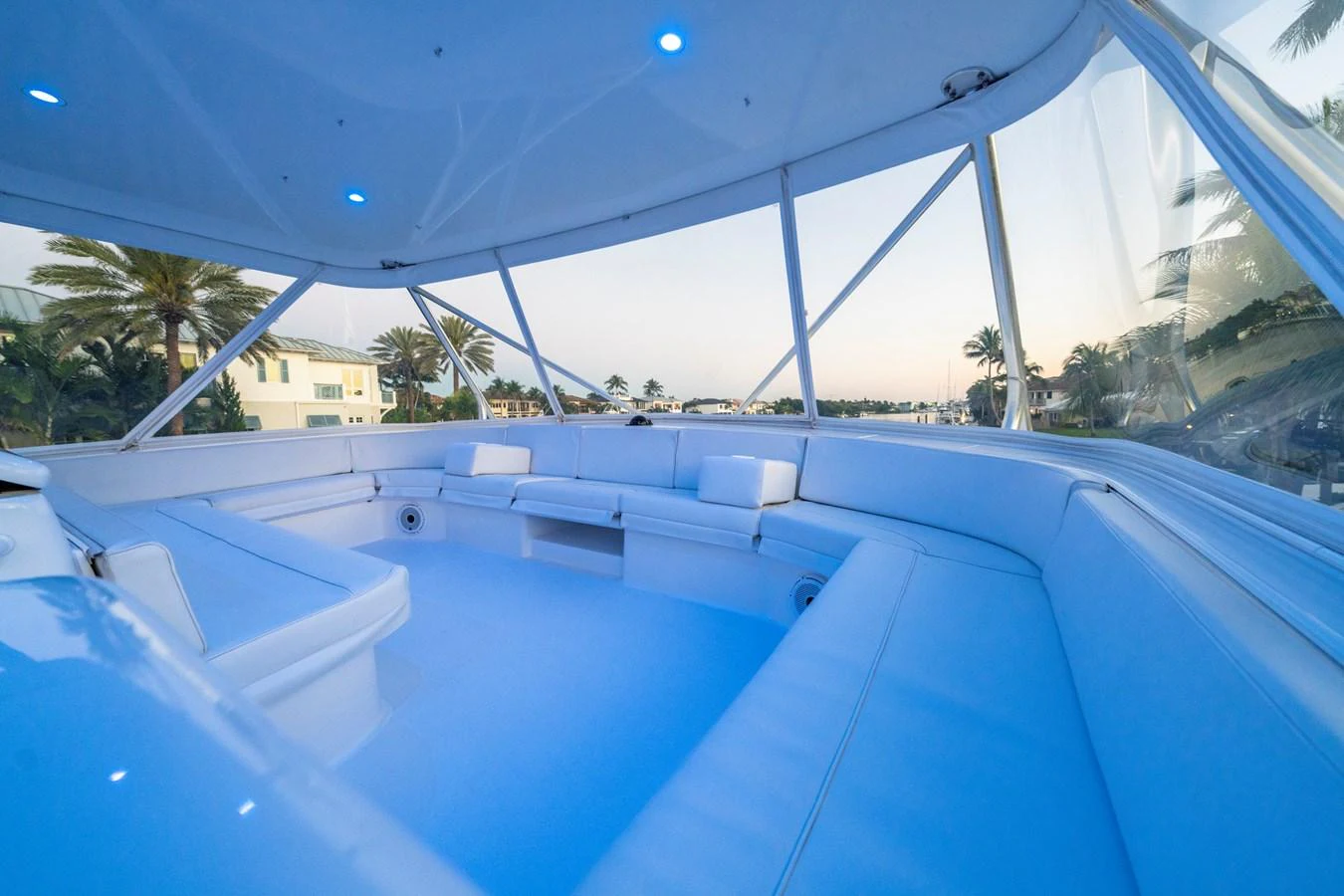 The flybridge offers a spacious and comfortable seating area with panoramic views. aboard REEL TEXAN Yacht for Sale
