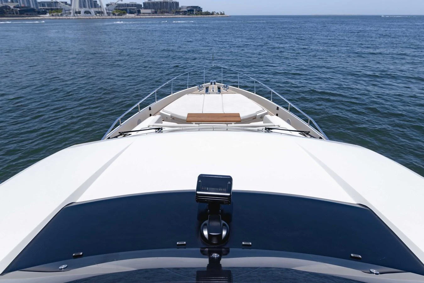 The yacht's bow offers a sleek and modern design, perfect for enjoying the open sea. aboard BELLA III Yacht for Sale