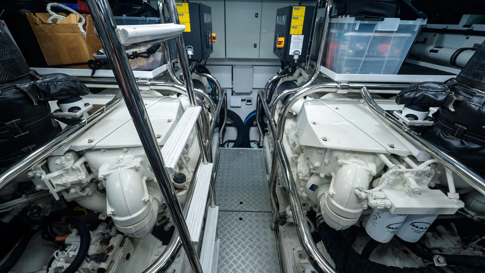 The engine room showcases the yacht's powerful and well-maintained machinery. aboard PARAGON Yacht for Sale
