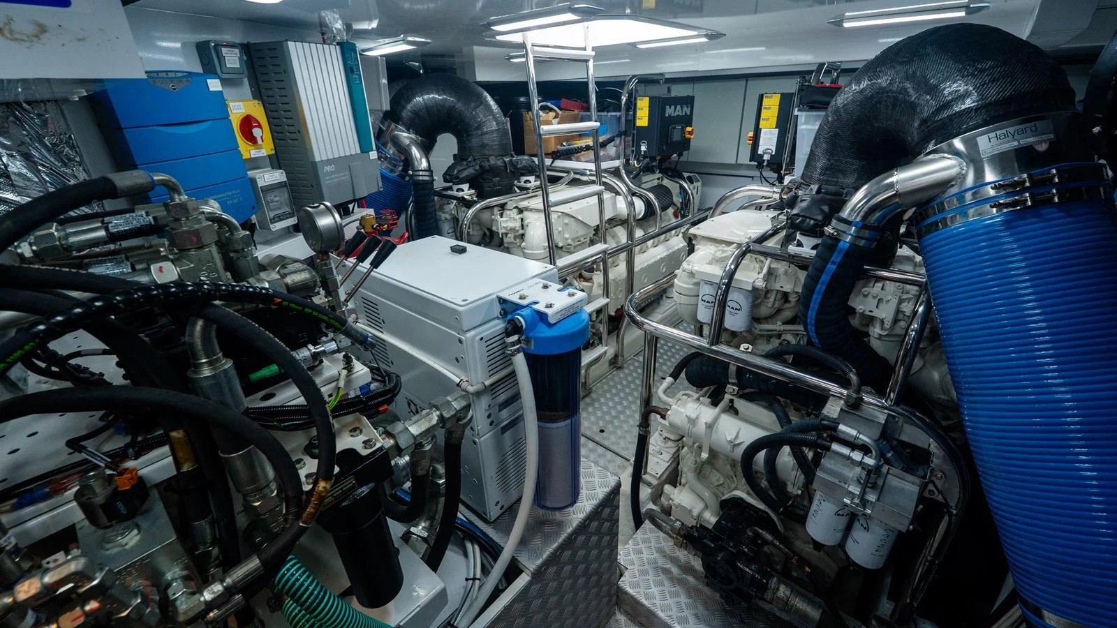 The engine room showcases the yacht's powerful and well-maintained machinery. aboard PARAGON Yacht for Sale