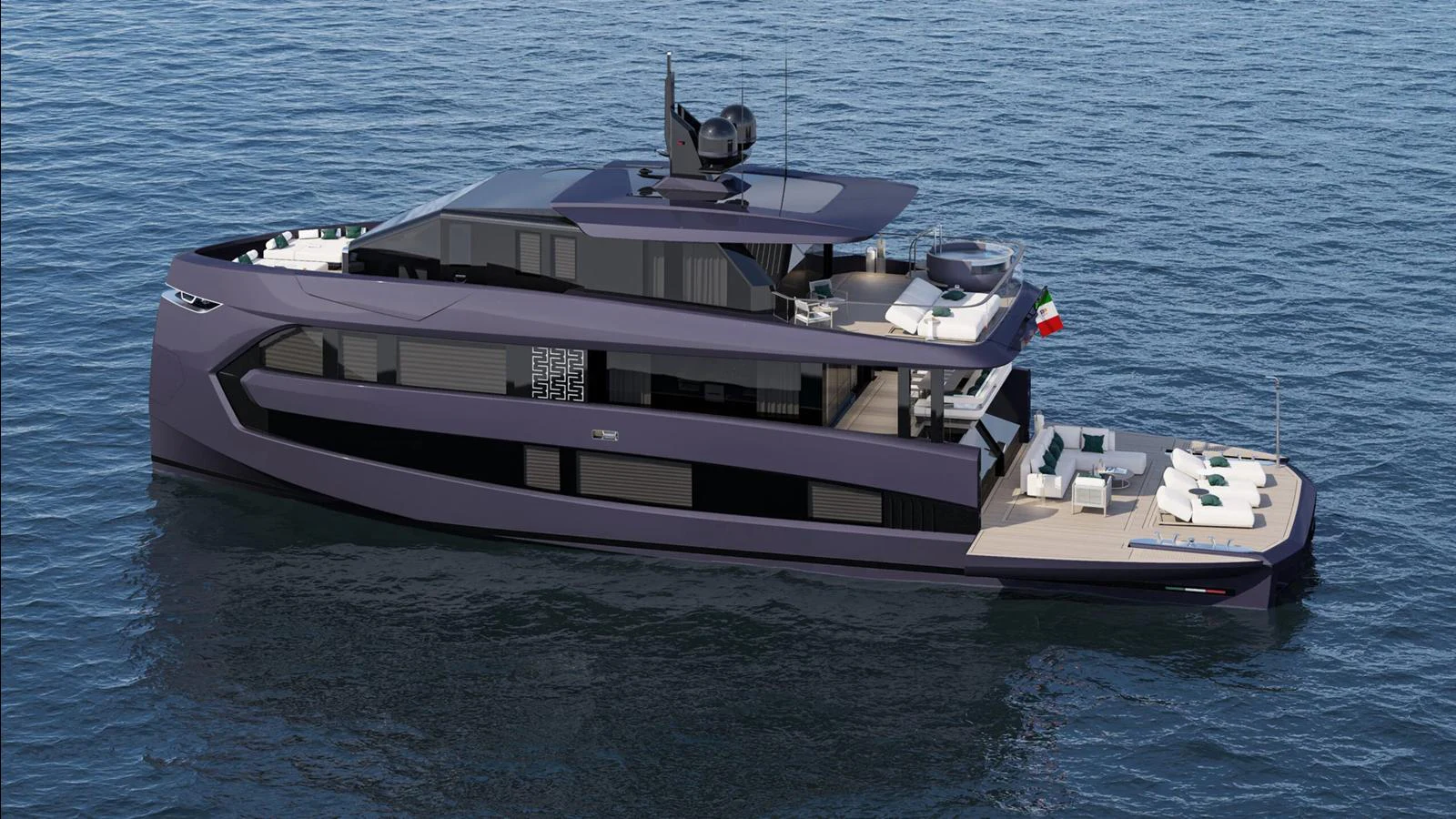 A sleek, modern yacht cruising on calm waters, showcasing its luxurious design and spacious decks. aboard MANDAYACHT E 09 Yacht for Sale