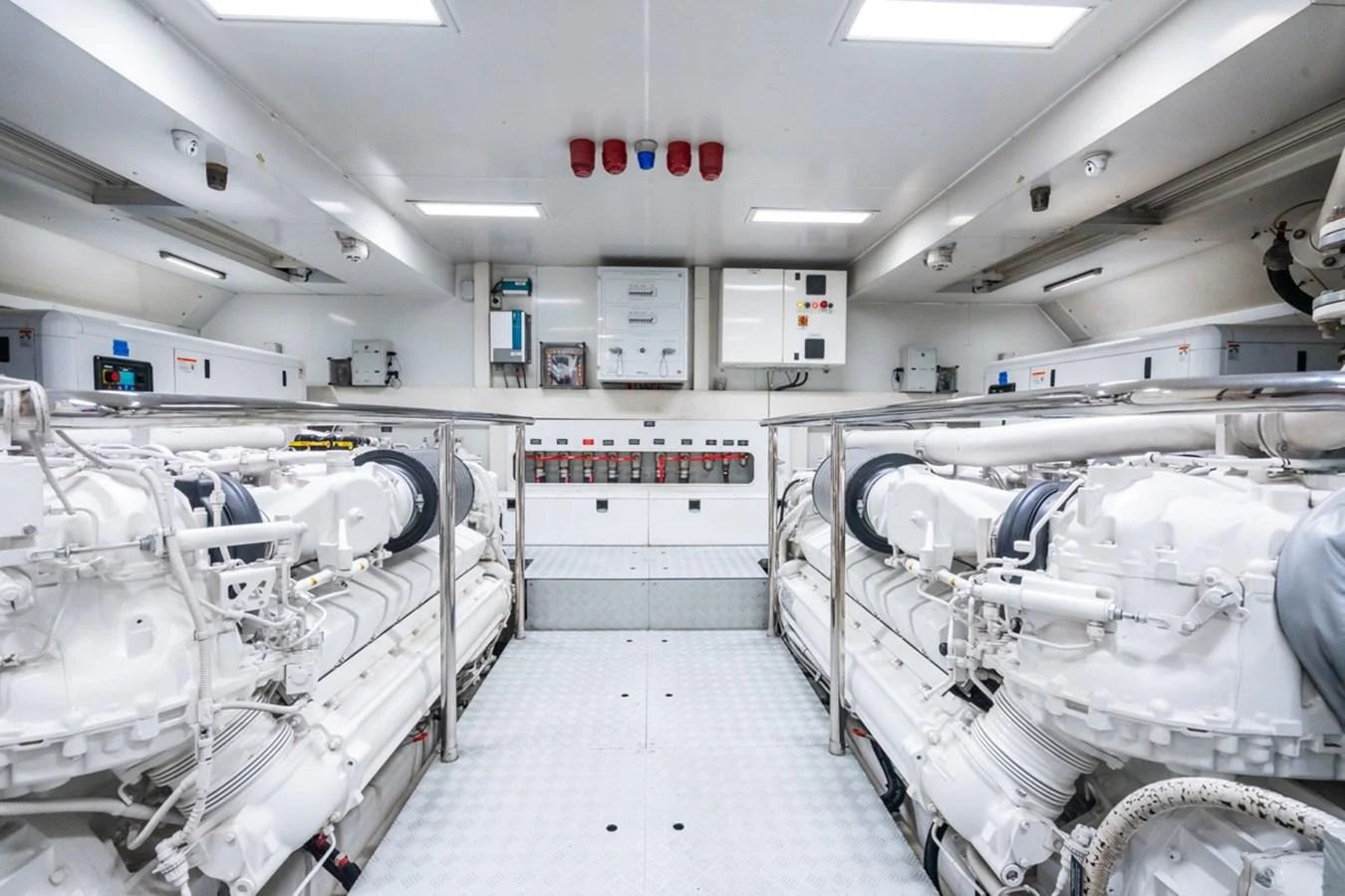 The yacht's engine room is pristine and well-organized, showcasing powerful machinery and advanced systems. aboard JANETTE Yacht for Sale