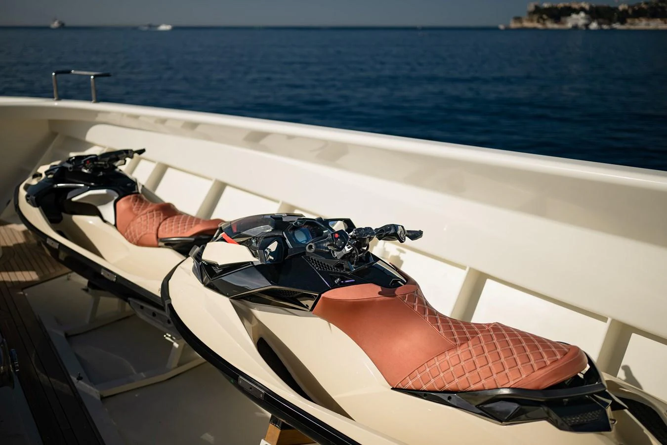 The yacht features two luxurious jet skis on its deck, ready for thrilling water adventures. aboard GRACE Yacht for Sale