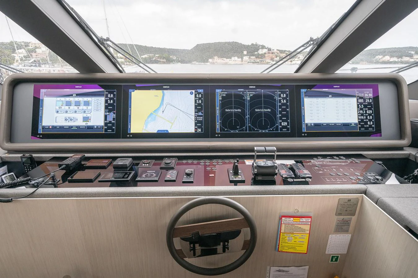 The helm station features advanced navigation and control systems for a seamless yachting experience. aboard FREYA Yacht for Sale