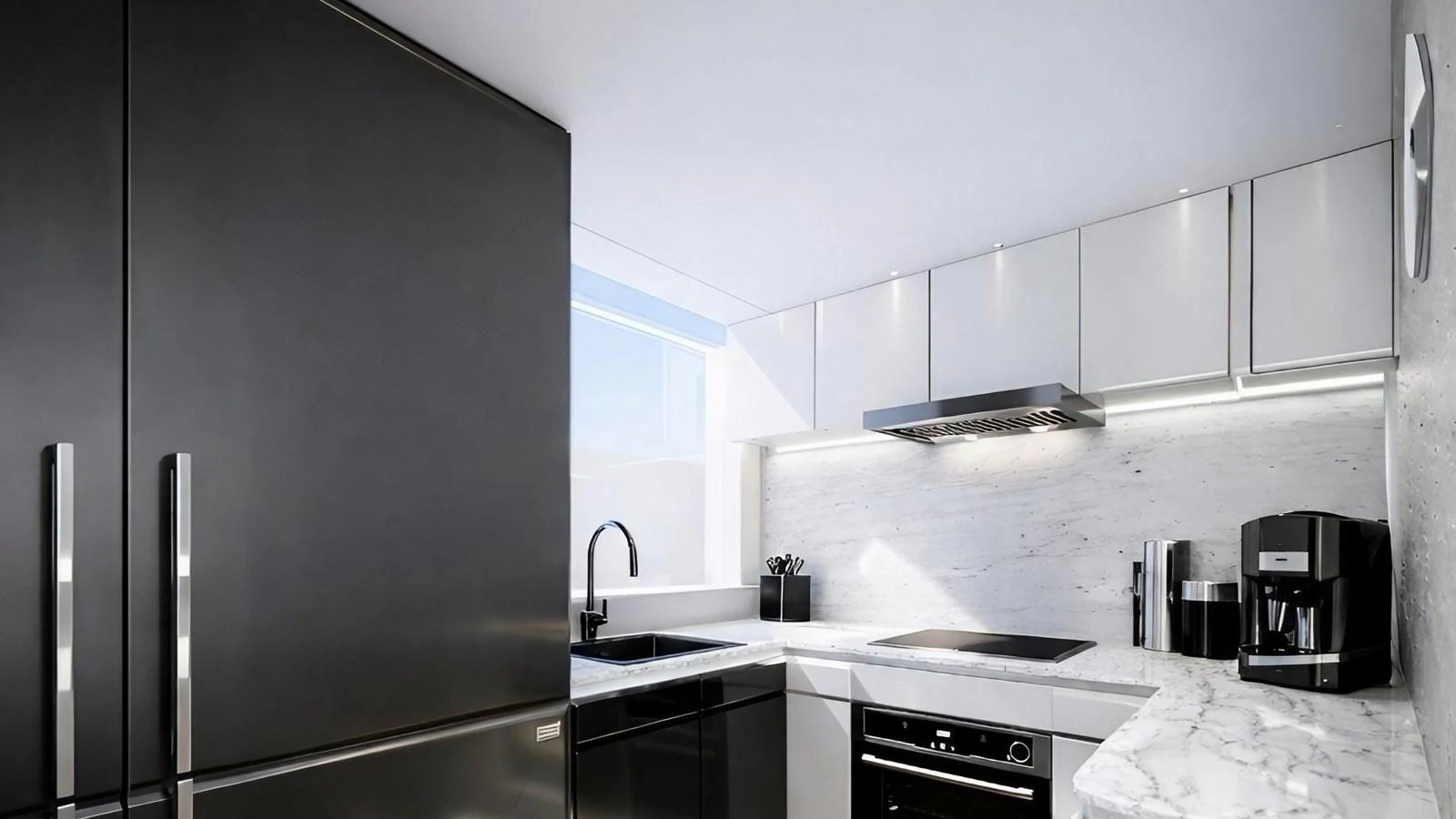 The yacht's galley features modern appliances and sleek design with ample counter space. aboard ISY 90 EXPLORA Yacht for Sale