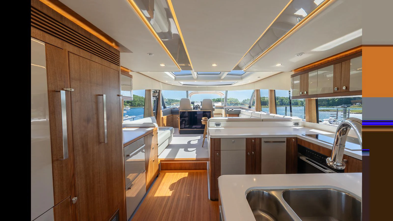 The yacht's galley features modern appliances and ample natural light, creating a welcoming space for culinary activities. aboard LYRICA Yacht for Sale
